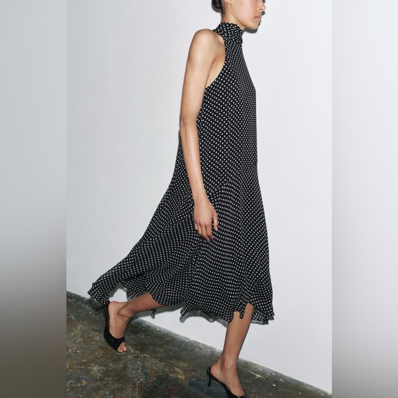Zara NWT ZW Collection Flowy Polka Dot Halter Midi Dress (Size XS) - Picture 2 of 7